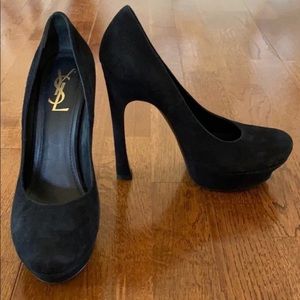 YSL Palais Black Suede Heels 41 runs small 10.5